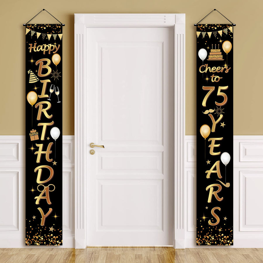 2 Pieces 75th Birthday Party Decorations Cheers to 75 Years Banner Porch Sign Door Hanging Banner 75th Party Decorations Welcome Porch Sign for 75 Years Birthday Supplies, 71 x 12 Inches