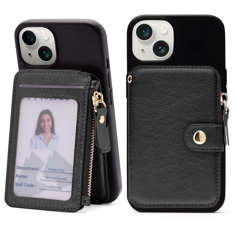 Small Wallet for Women Large Capacity with ID Window, Phone Wallet with 3M Adhesive Card Holder for Phone Case (Compatible with Most Smartphones) (Black)