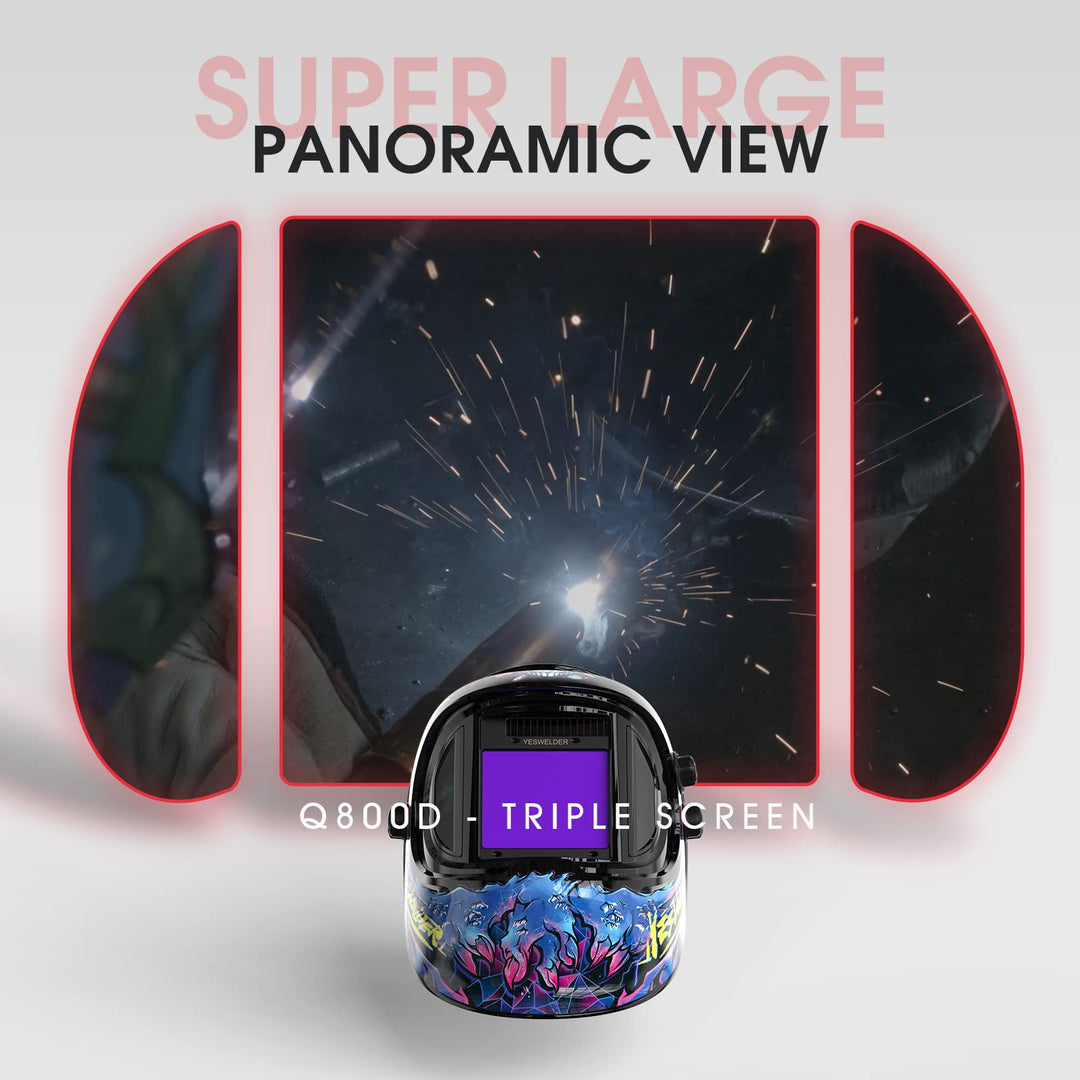 Large Viewing True Color Solar Powered Auto Darkening Welding Helmet with SIDE VIEW, 4 Arc Sensor Wide Shade 4/5-9/9-13 Welder Mask for TIG MIG ARC Grinding Plasma LYG-Q800D-CP