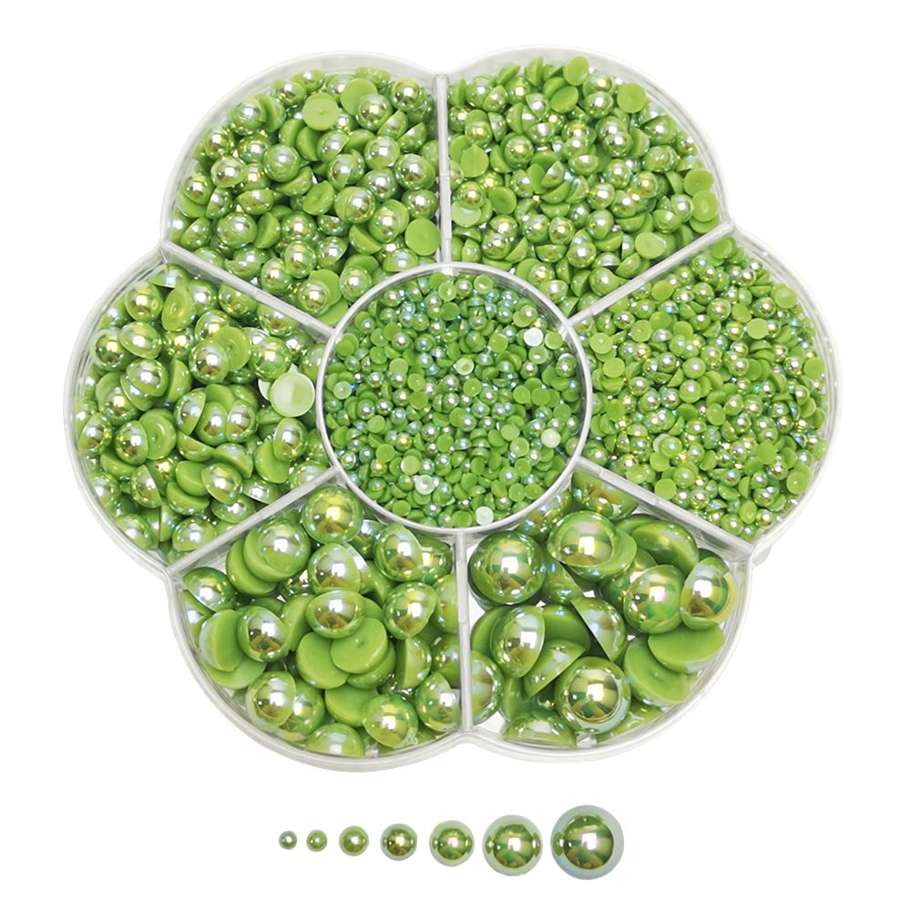 3000PCS 1 Box Green Round Flatback Imitation Half Pearls Bead Loose Beads Gem (Green Half Ball)