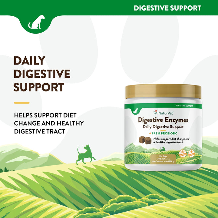 – Digestive Enzymes - Plus Probiotics & Prebiotics – Helps Support Diet Change & A Healthy Digestive Tract – for Dogs & Cats (Soft Chews, 120 Count)