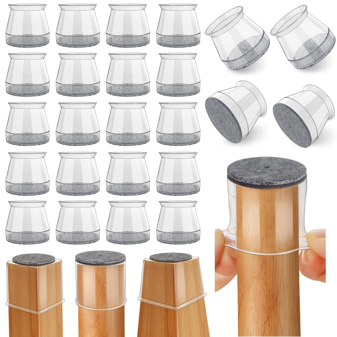 24 Pcs Chair Leg Floor Protectors, Silicone Felt Furniture Leg Pads Caps Covers for Hardwood Floors (Fit:1.3“-2”)