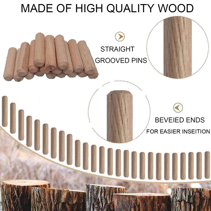 Wooden Dowel Pins 6mm x 40mm Fluted Wood Dowels Rods, Approx 1/4 x 1.6 inch, Made of Hardwood, 200 Pcs