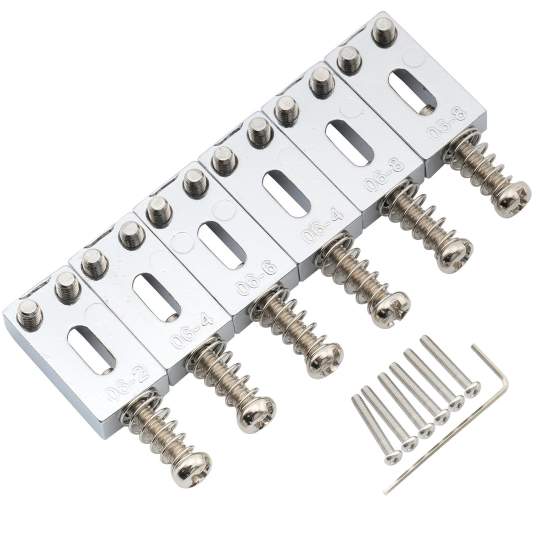 Pro 10.5mm Modern Style Zinc Alloy Bridge Saddles for Strat Tele Electric Guitar, Chrome (Set of 6)
