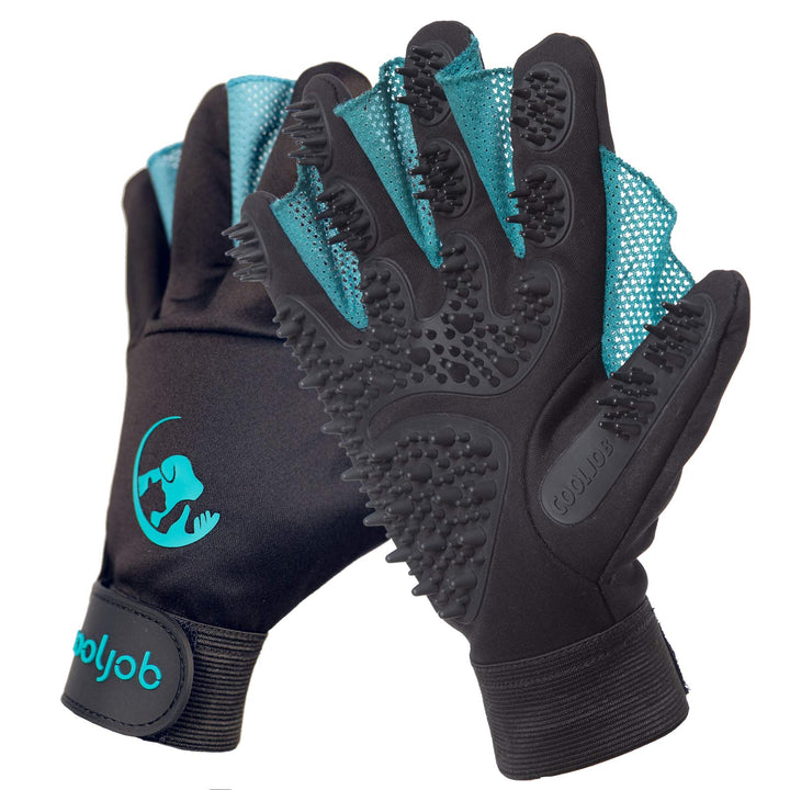 Patented Pet Grooming Gloves with Web, Reusable Washable Cleaning Brush Massage Hair Remover for Short Long Haired Dog Cat Horse Animal, Washing Bathing Shedding Supplies, Medium, Blue Black