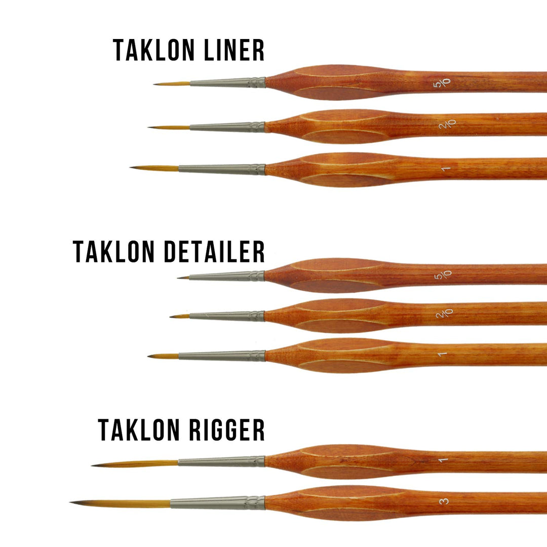8 Piece Taklon Detail and Liner Artist Brush Set with Wood Comfort Grip Handles - Art, Detailing, Acrylic, Oil, Watercolor