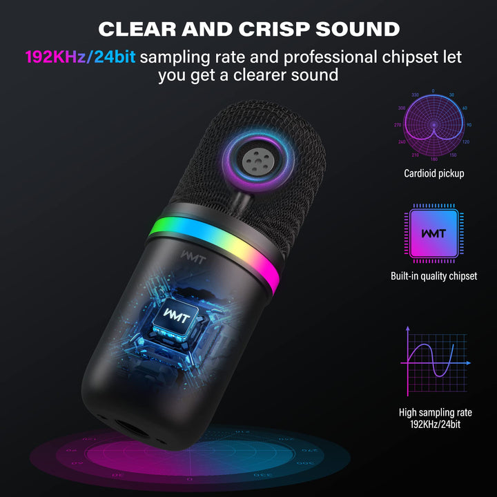 USB Microphone - Condenser Gaming Microphone for PC/MAC/PS4/PS5/Phone- Cardioid Mic with Brilliant RGB Lighting Headphone Output Volume Control, Mute Button, for Streaming Podcast YouTube Discord