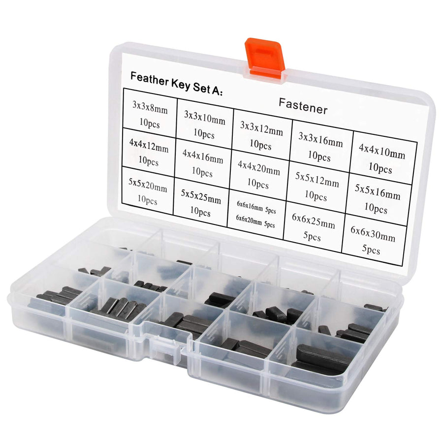 140Pcs Round Ended Feather Key Set, Parallel Drive Shaft Keys Set Keys Stock Assortment 8mm 10mm 12mm 16mm 20mm 25mm 30mm Kit