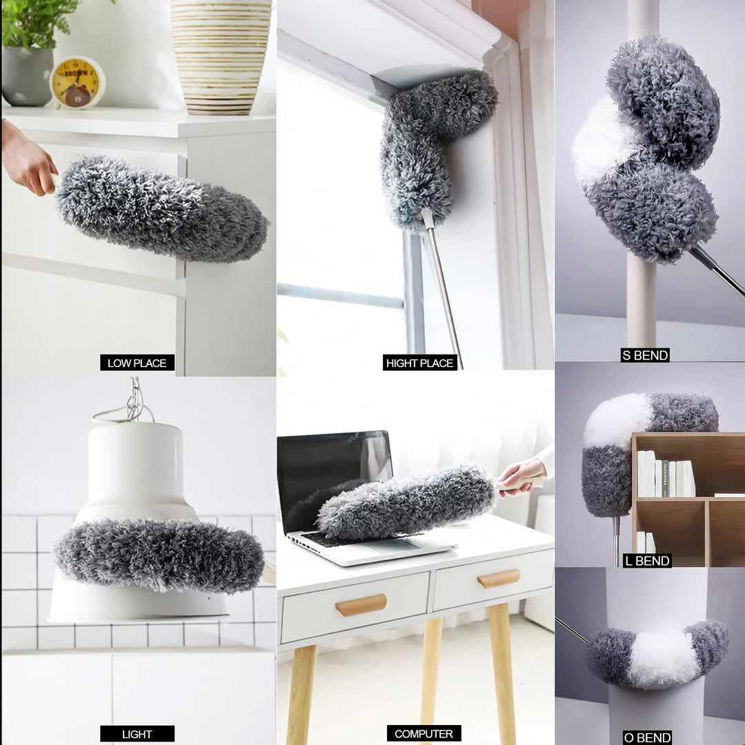 Adbzen Duster Household Cleaning Supplies Kit 16pcs Microfiber Feather Duster 100in Extension Pole Reusable Bendable Cobweb Duster Window High Ceiling Fan Gap Cleaner