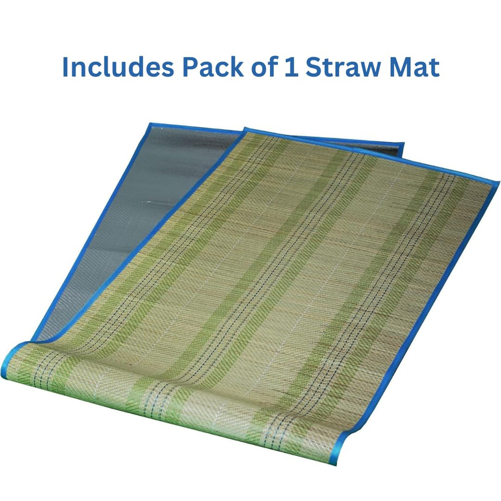 Bamboo Yoga Mat, Straw Beach Bathing Non-Slip Mat, Camping Mat with Silver Metallic Foil, Foldable Water-Repellant Picnic Mat, Thick Premium Mat for Women and Men - 24” x 72” | Pack of 1