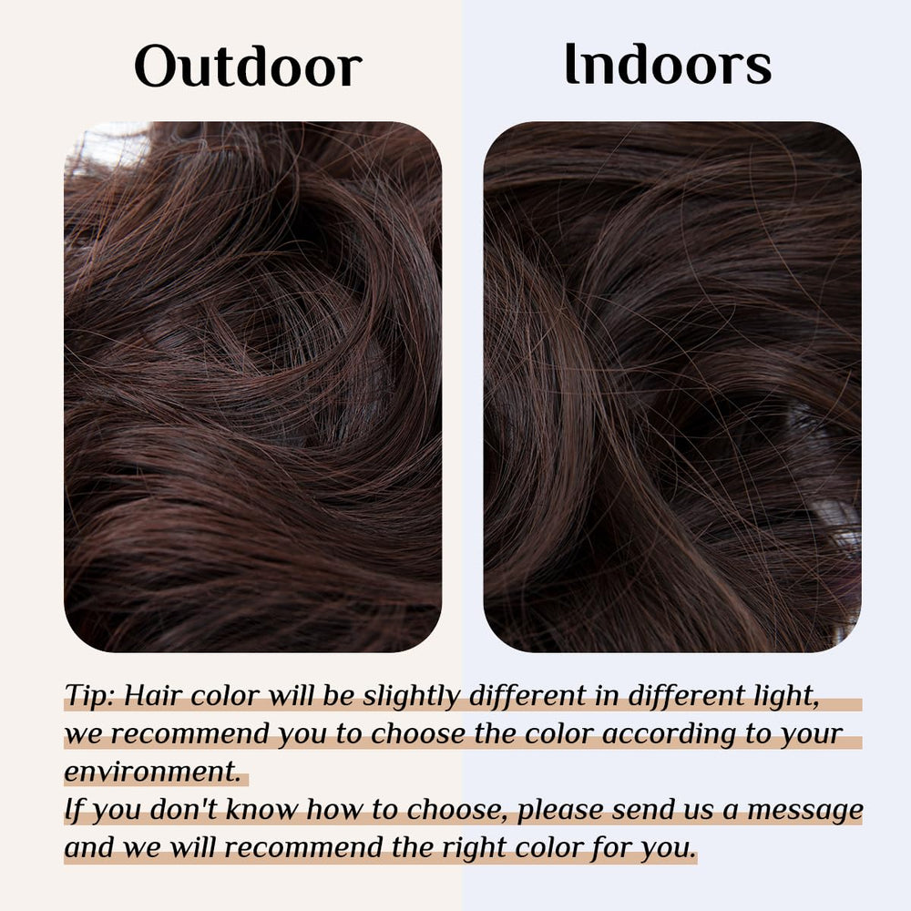 Invisible Wire Hair Extensions with 3 Clips Long Synthetic Wavy Curly Hairpiece Adjustable Transparent Headband for Women 18 Inch Chestnut Brown