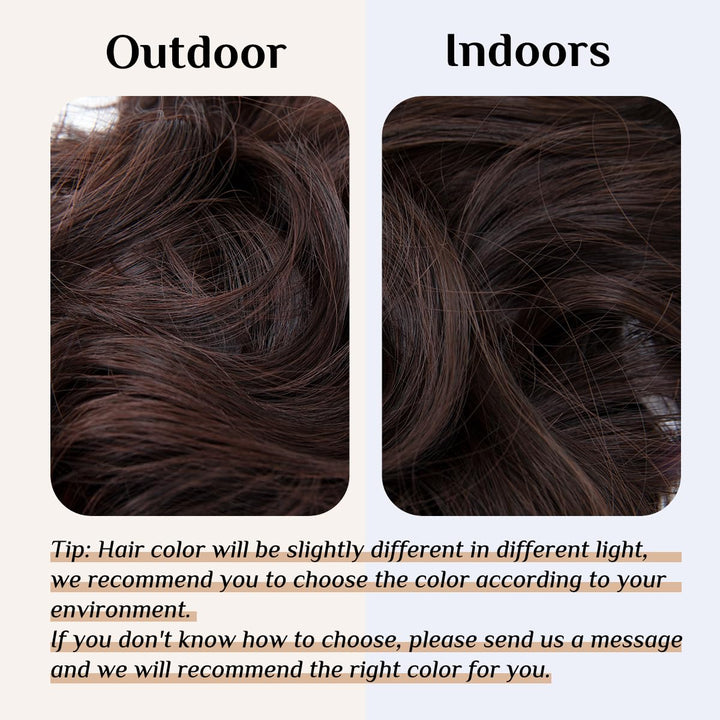 Invisible Wire Hair Extensions with 3 Clips Long Synthetic Wavy Curly Hairpiece Adjustable Transparent Headband for Women 18 Inch Chestnut Brown