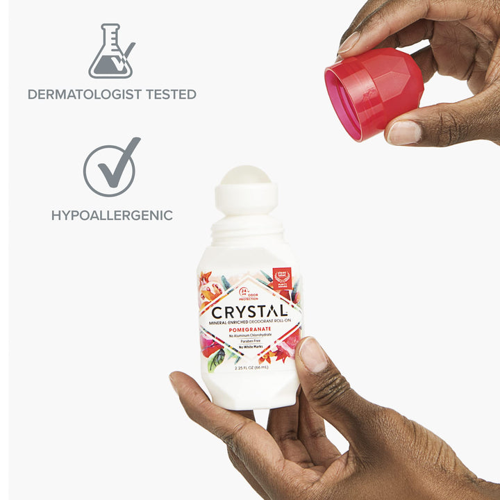 Crystal Mineral Deodorant Roll-On Body Deodorant With 24-Hour Odor Protection, Pomegranate, Non-Sticky Roll-On, Aluminium Chloride, 2.25 FL OZ - 3 pack