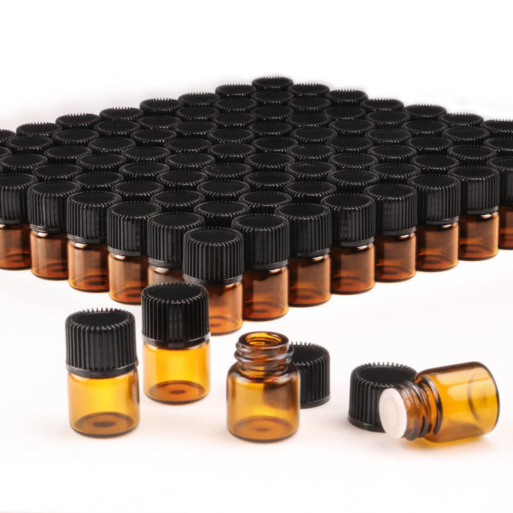 100 Packs Essential Oil Bottles,1ml(1/4 dram) Mini Sample bottle Amber Glass Vials,With With 3 Free Dropper