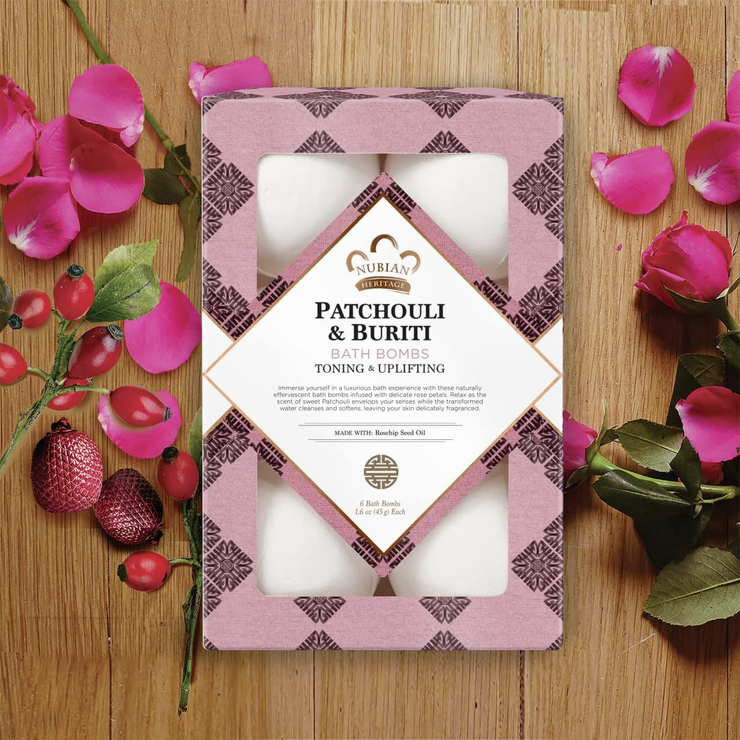 - Bath Bombs Patchouli & Buriti With Rose Hips 6 Count 179580
