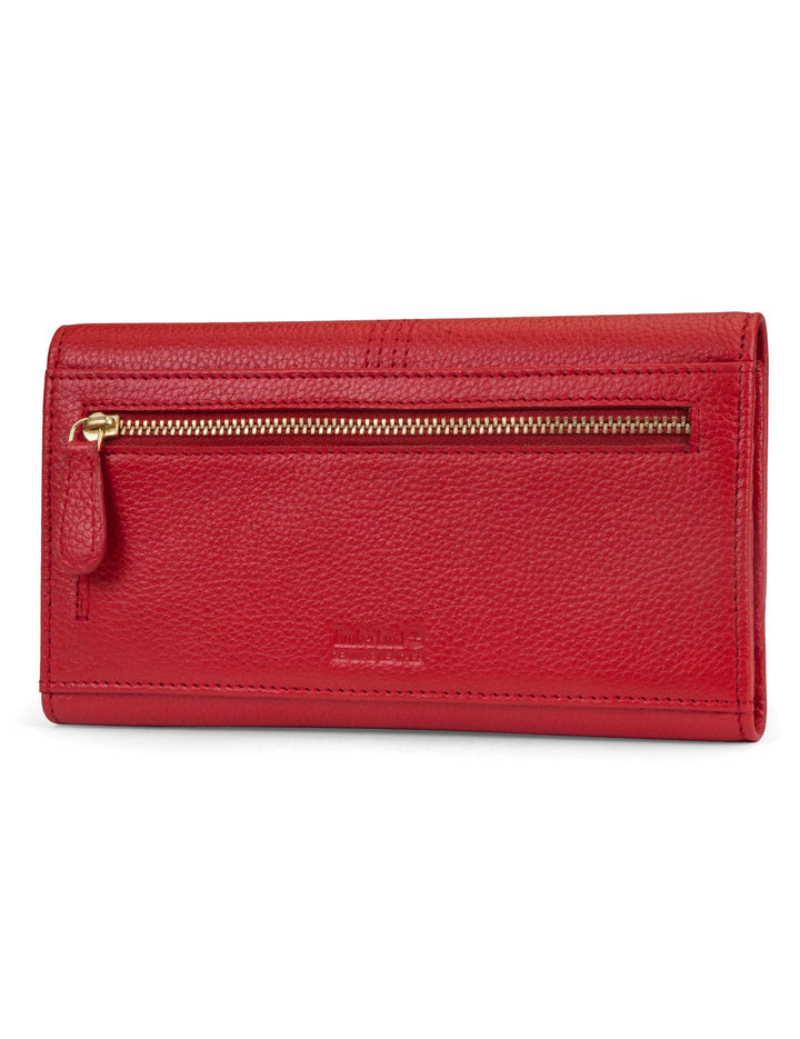 Leather RFID Flap Wallet Clutch Organizer, Cherry (Pebble)