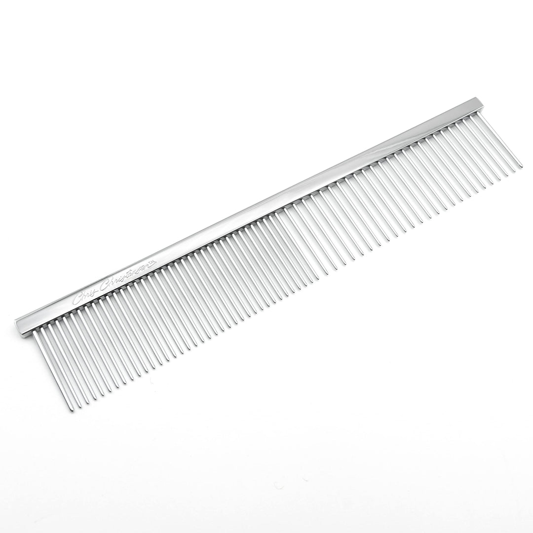 000 7.5 in. Greyhound Style Fine/Coarse Colored Butter Comb, Groom Like a Professional, Rounded Corners Prevent Friction and Breakage, Solid Brass with Steel Teeth, Chrome Finish