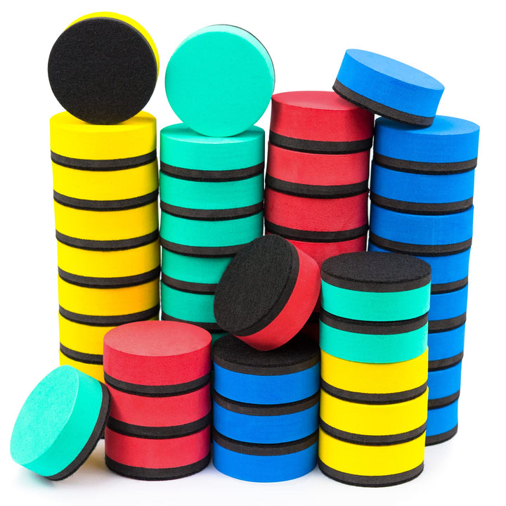 48 Pack Dry Erase Eraser, Magnetic Whiteboard Erasers Mini Circle Dry Eraser Chalkboard Cleaner Bulk for Kids Students Classroom, Homeschool and Office(1.97 x 1.97 inch, 4 Colors)