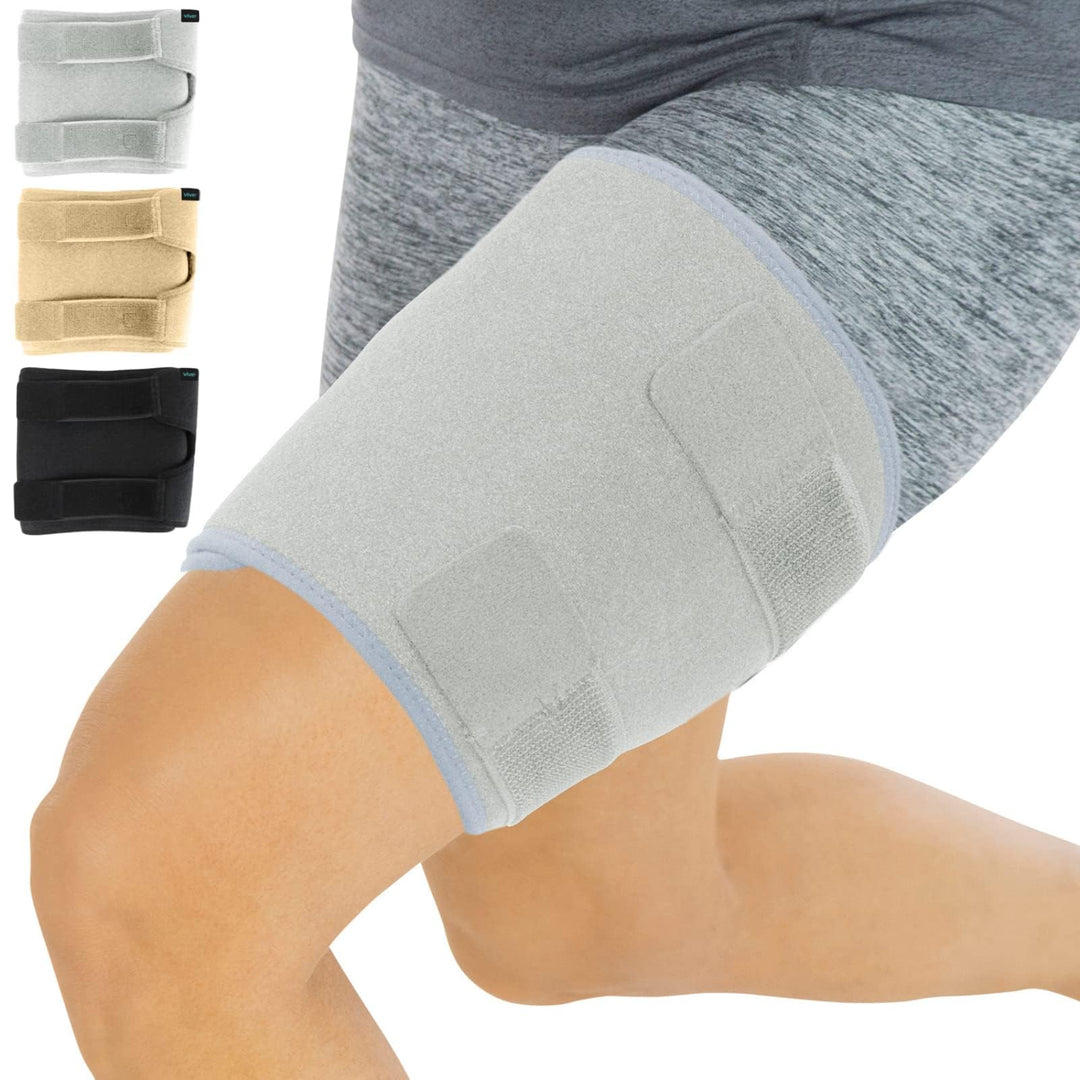 Thigh Brace - Hamstring Quad Wrap - Adjustable Compression Sleeve Support for Pulled Groin Muscle, Sprains, Quadricep, Tendinitis, Workouts, Sciatica Pain and Sports Recovery - Men, Women (Black) (1, Gray)