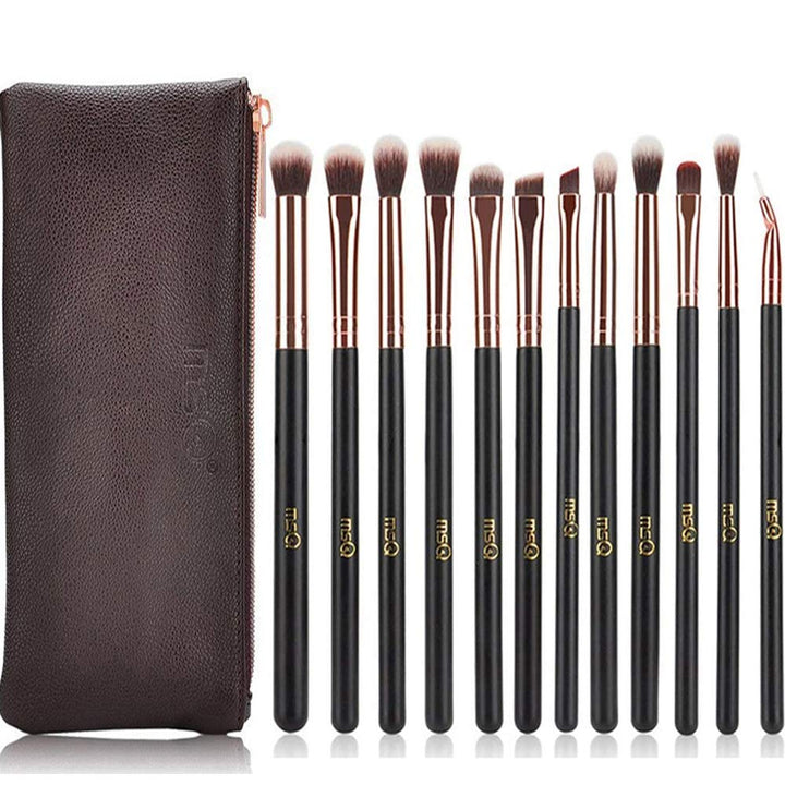 Eyeshadow Brushes 12pcs Rose Gold Eye Make Up Brush Set with Bag (PU Leather Pouch) Soft Natural Hairs for Eyeshadow, Eyebrow, Eyeliner, Blending, Best Gifts - Rose Gold