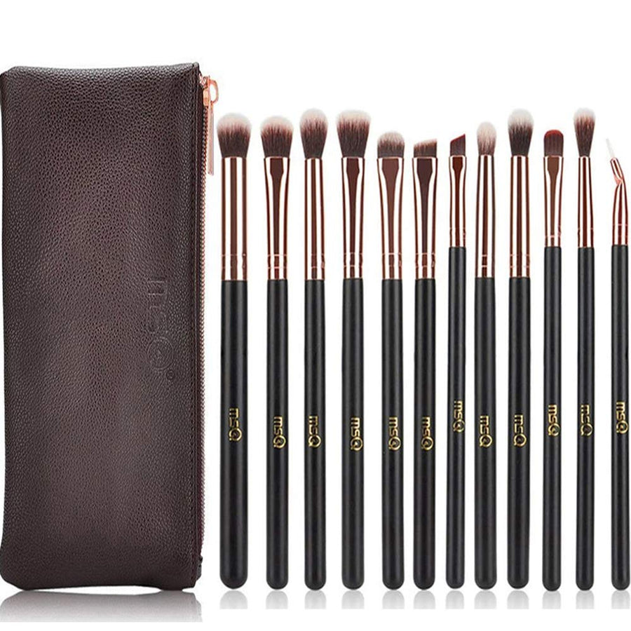 Eyeshadow Brushes 12pcs Rose Gold Eye Make Up Brush Set with Bag (PU Leather Pouch) Soft Natural Hairs for Eyeshadow, Eyebrow, Eyeliner, Blending, Best Gifts - Rose Gold