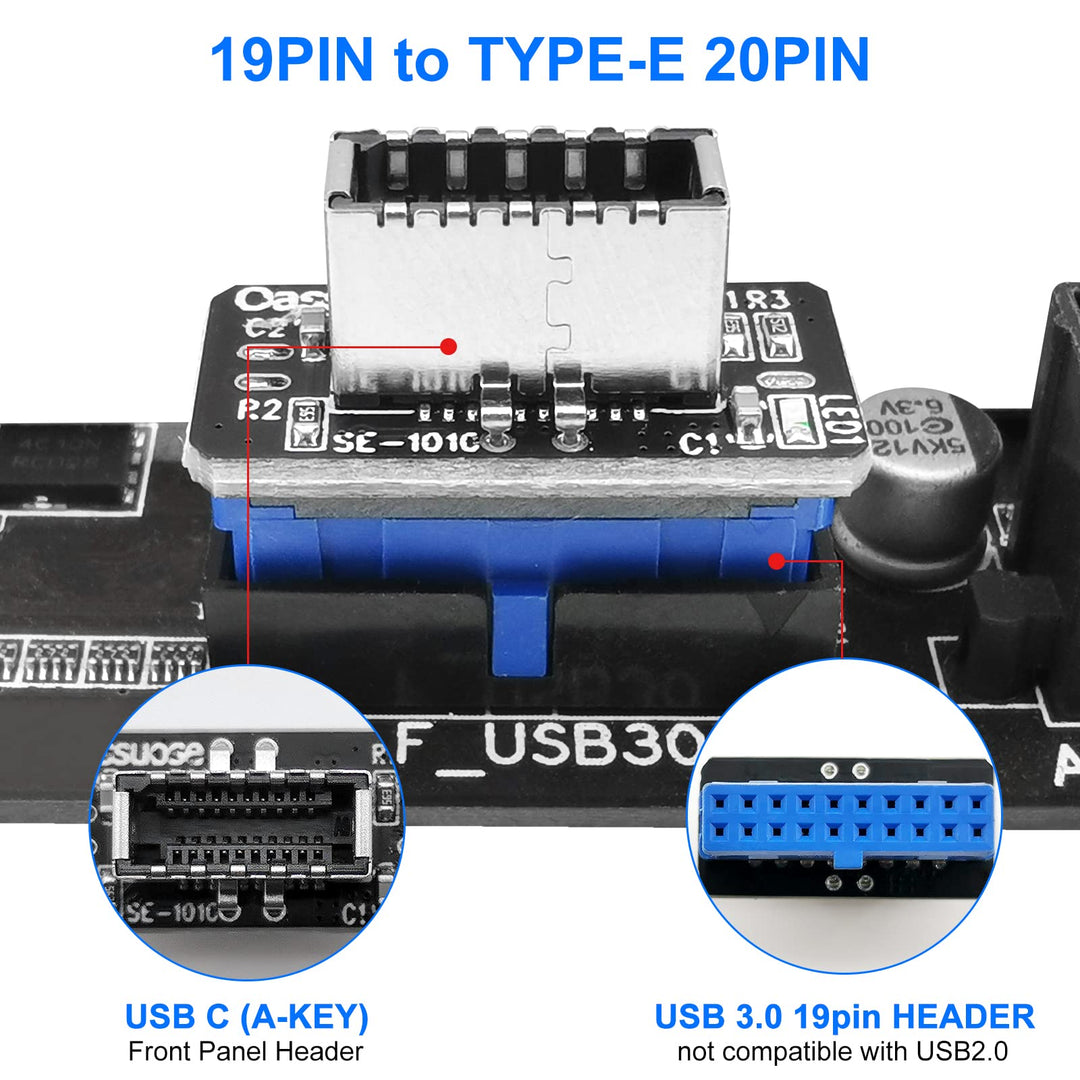 Mainboard USB 3.0 19PIN(3.1 Gen 2) to Type-C 3.1 Front Panel Adapter,Type-E Header to USB 3.0 19-Pin Expansion Card for USB Type C Motherboard Cable