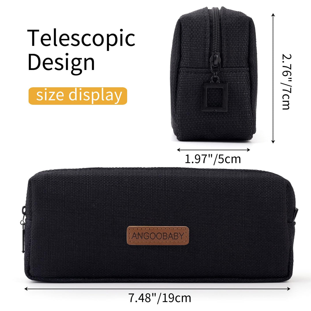 Small Pencil Case Student Pencil Pouch Coin Pouch Cosmetic Bag Office Stationery Organizer for Teen School - Black