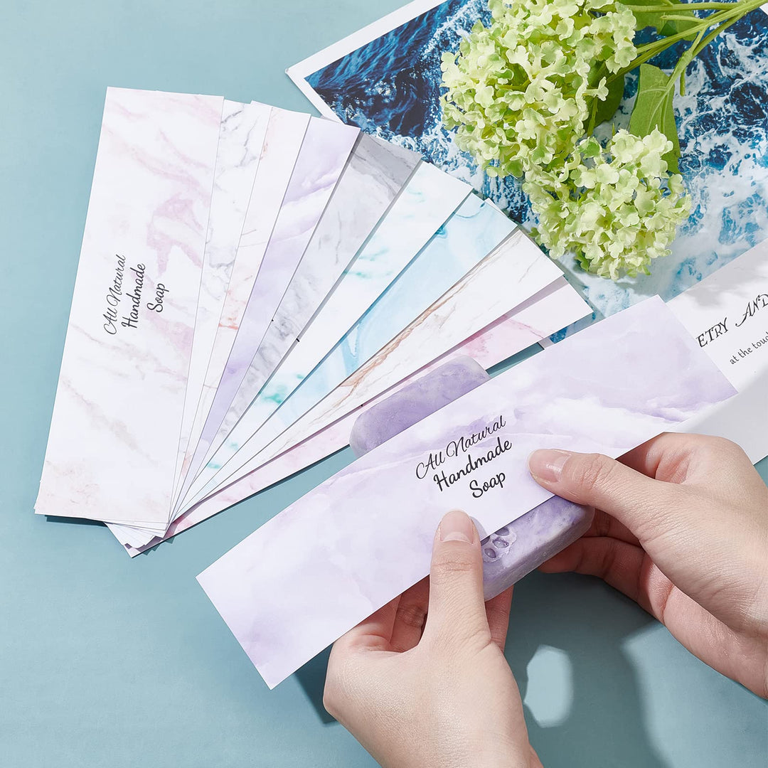 90pcs Marble Soap Wrappers, 9 Styles Soap Packaging Paper Soap Wrap Paper Tape Vertical Soap Paper Tag Soap Sleeves Covers for Homemade Soap Bar Packaging