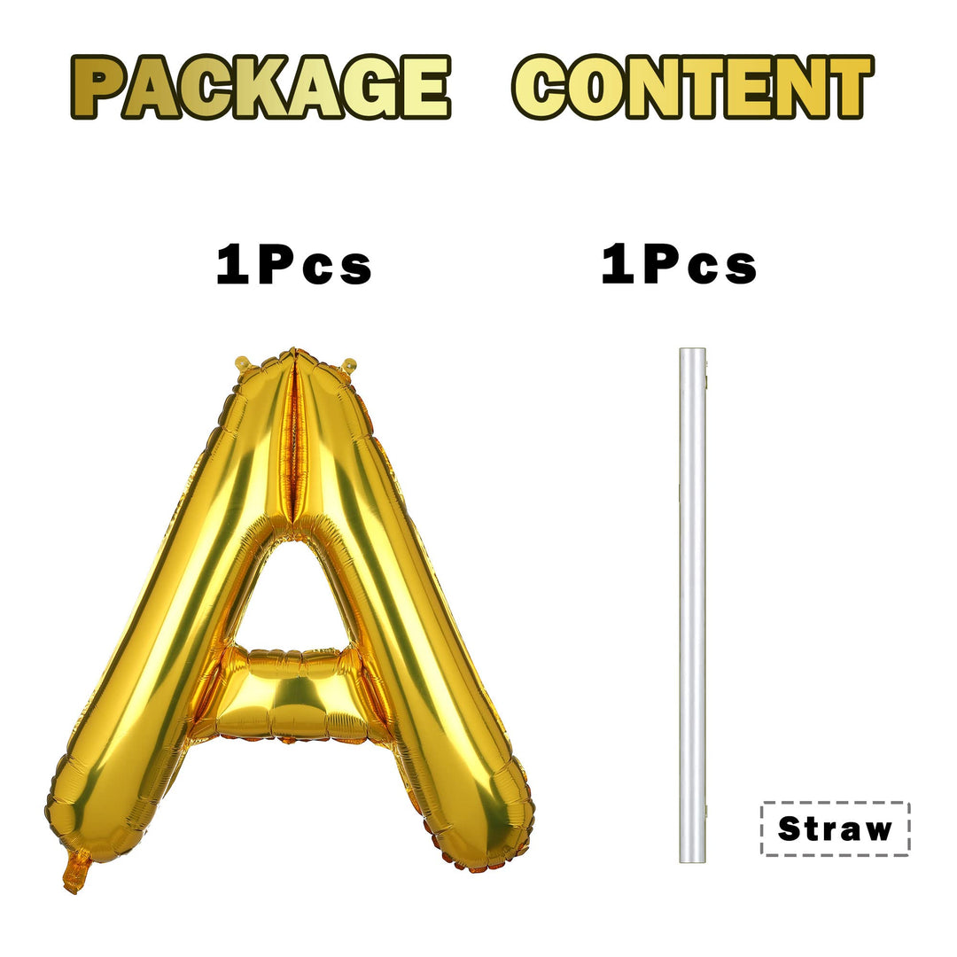 40 Inch Giant Gold Letter a Balloon Birthday Party Decorations Mylar Foil Big Alphabet Helium Balloon, 40 Pieces