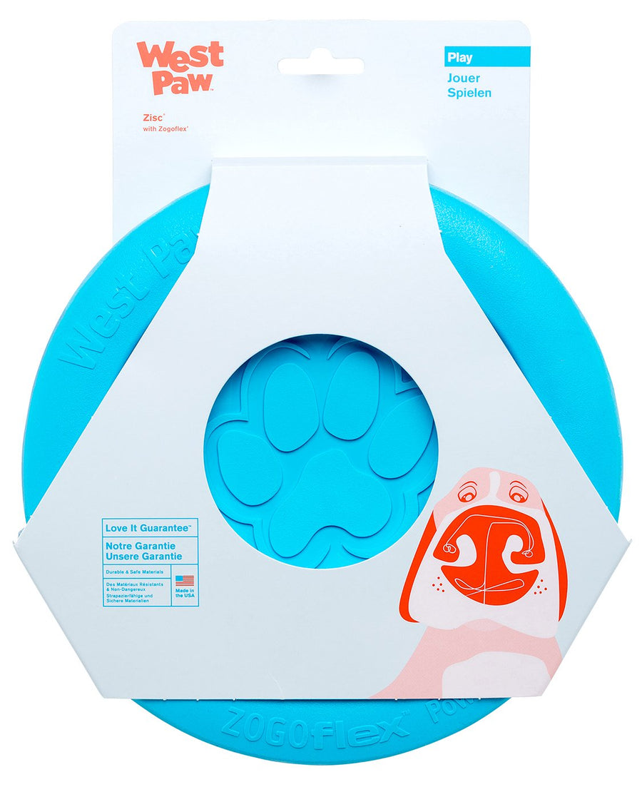 West Paw Zogoflex Zisc Dog Flying Disc, High Flying Aerodynamic Disc for Dogs Puppy – Lightweight, Floatable Disc for Fetch, Tug of War, Catch, Play – Doubles as Food/Water Bowl, Large 8.5, Aqua Blue
