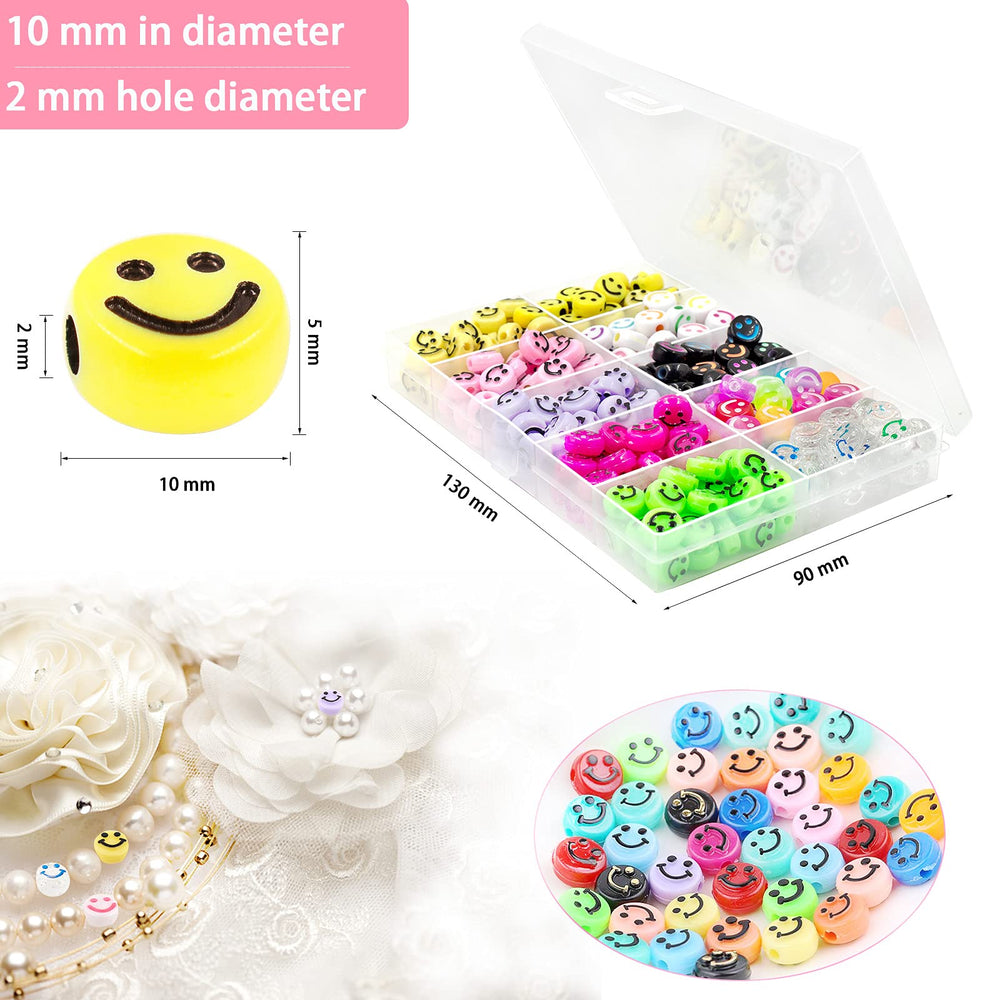 400PCS Smile Face Beads, 10mm Acrylic Round Smile Happy Face Loose Spacer Beads for Jewelry Making Bracelet Earring Necklace DIY Craft (Multi-color1)