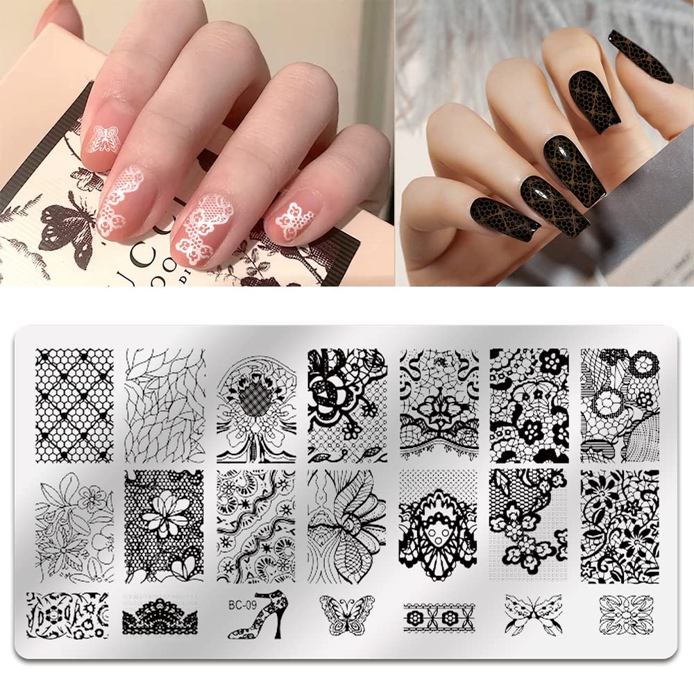 5pcs Nail Stamping Plates + 1 Stamper + 1 Scraper Lace Flower Animal Pattern Nail Art Stamp Stamping Template Image Plate Nail Art Stamper Scraper Nails Tool