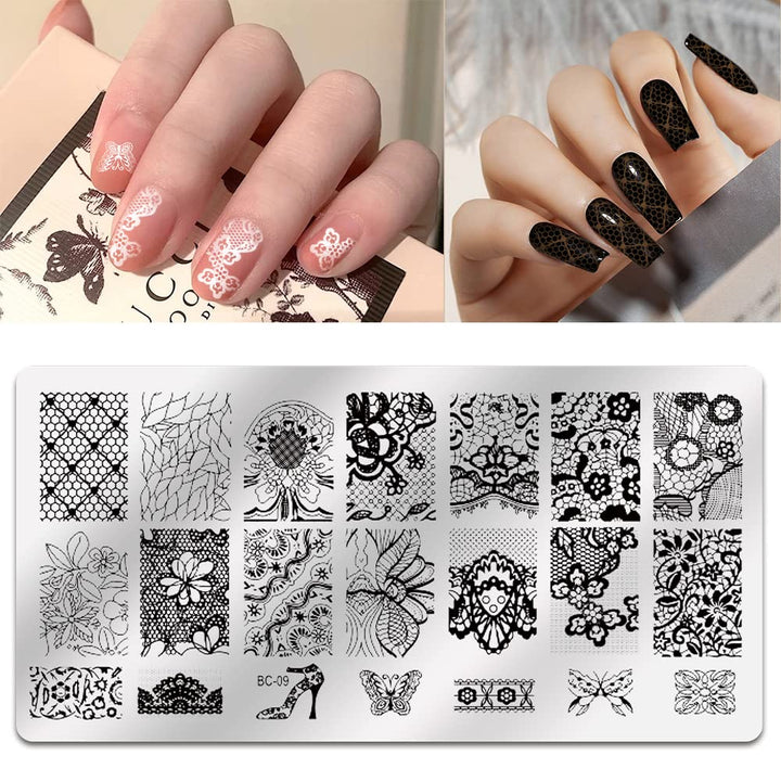 5pcs Nail Stamping Plates + 1 Stamper + 1 Scraper Lace Flower Animal Pattern Nail Art Stamp Stamping Template Image Plate Nail Art Stamper Scraper Nails Tool