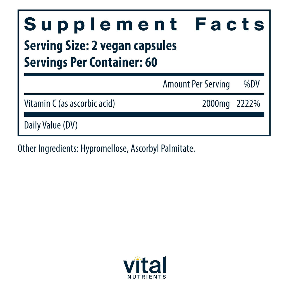 Vitamin C 1000mg (100% Pure Ascorbic Acid) | Vegan Antioxidant Supplement for Immune Support and Iron Absorption* | Gluten, Dairy and Soy Free | Non-GMO | 120 Capsules
