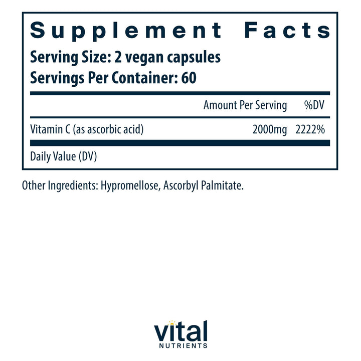 Vitamin C 1000mg (100% Pure Ascorbic Acid) | Vegan Antioxidant Supplement for Immune Support and Iron Absorption* | Gluten, Dairy and Soy Free | Non-GMO | 120 Capsules