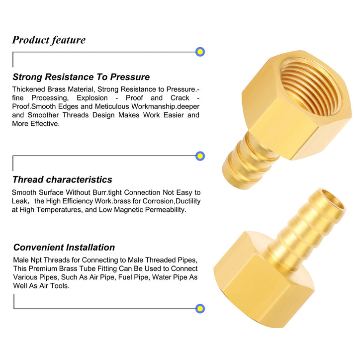 3/8 Inch Barb x 1/4 Inch NPT Brass Female Hose Fitting Connector(Pack of 10)