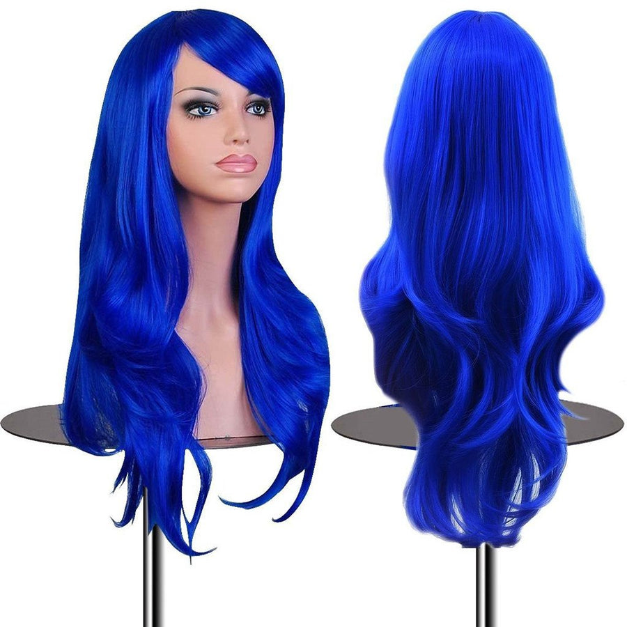 Wigs 28 Long Wavy Hair Heat Resistant Cosplay Wig for Women (Blue)