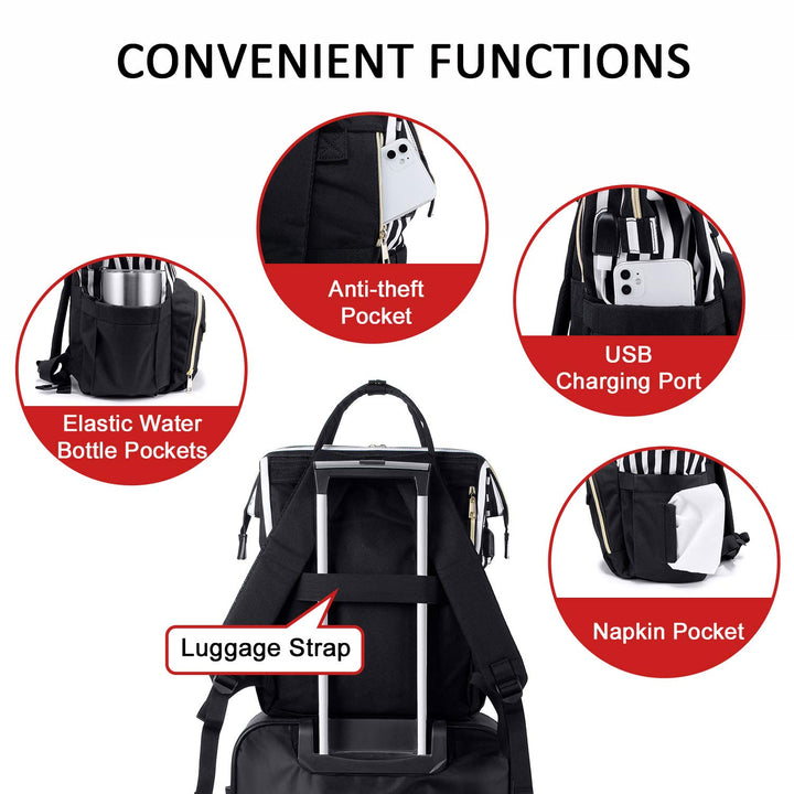 Laptop Backpack for Women Laptop Bag Computer Bag Teacher Work Bag Large Capacity Backpack Purse Rucksack,Stripe Grey and Pink, 17-Inch