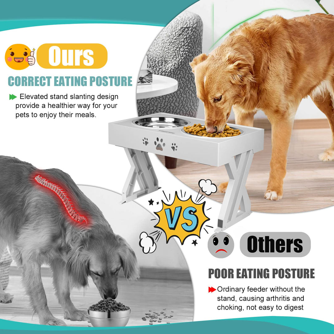 Elevated Dog Bowls Adjustable Raised Dog Bowl with 2 Stainless Steel 1.5L Dog Food Bowls Stand Non-Slip No Spill Dog Dish Adjusts to 3 Heights 2.8”, 8”, 12”for Small Medium Large Dogs and Cats