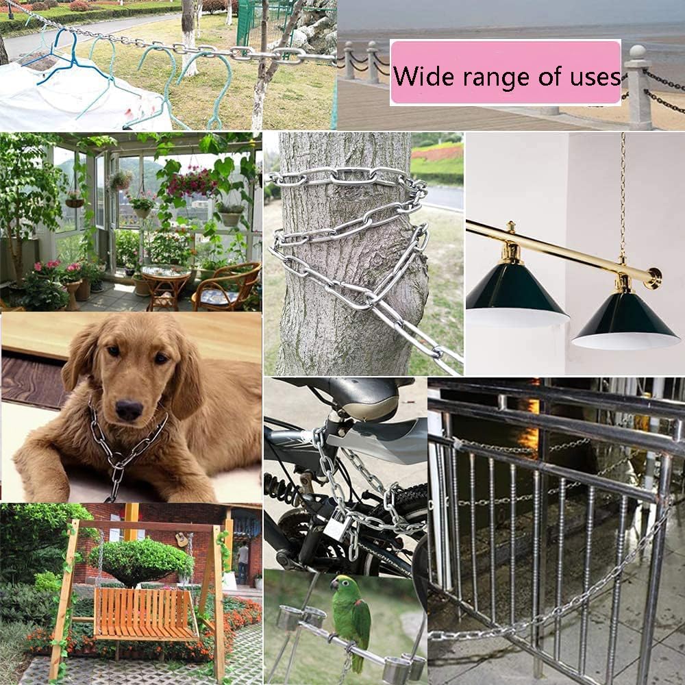 SUS304 Stainless Steel Chain Metal Chain Link Chain Small Light Duty Chain Utility Chain for Home Outdoor Camping Hanging Pet Chain Prevention Theft -Thickness 0.08 inches (2mm)- Length 9.8ft (3m)
