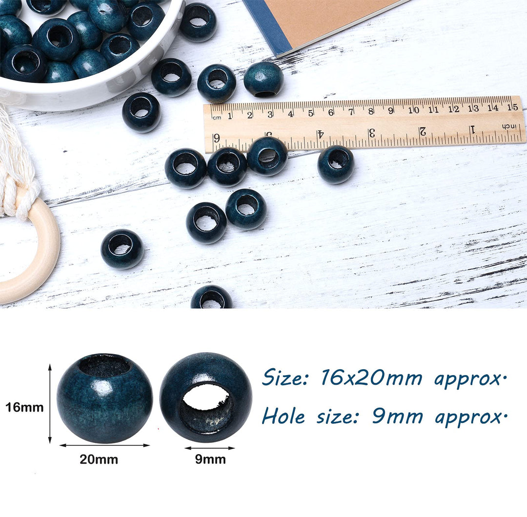 20mm Wooden Beads Macrame Beads with 10mm Large Hole Wood Macrame Beads Round Spacer Loose Beads Bulk for Jewelry Making Garland Decor Home Wall Hanging Craft (Blue)