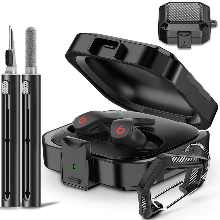 with Anti-Drop Lock Carbon Fiber Beats Fit Pro Case Cover 2021,Shock-Absorbing Beats Fit Pro 2 Protector with Accessories Keychain/Zipper Storage Bag/Cleaner Brush/Portable Wrist Strap - Black