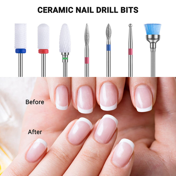 Nail Drill Bits Set, 7Pcs Professional Ceramic Acrylic Nail File Drill Bit for Manicure Pedicure Cuticle Gel Nail Polishing
