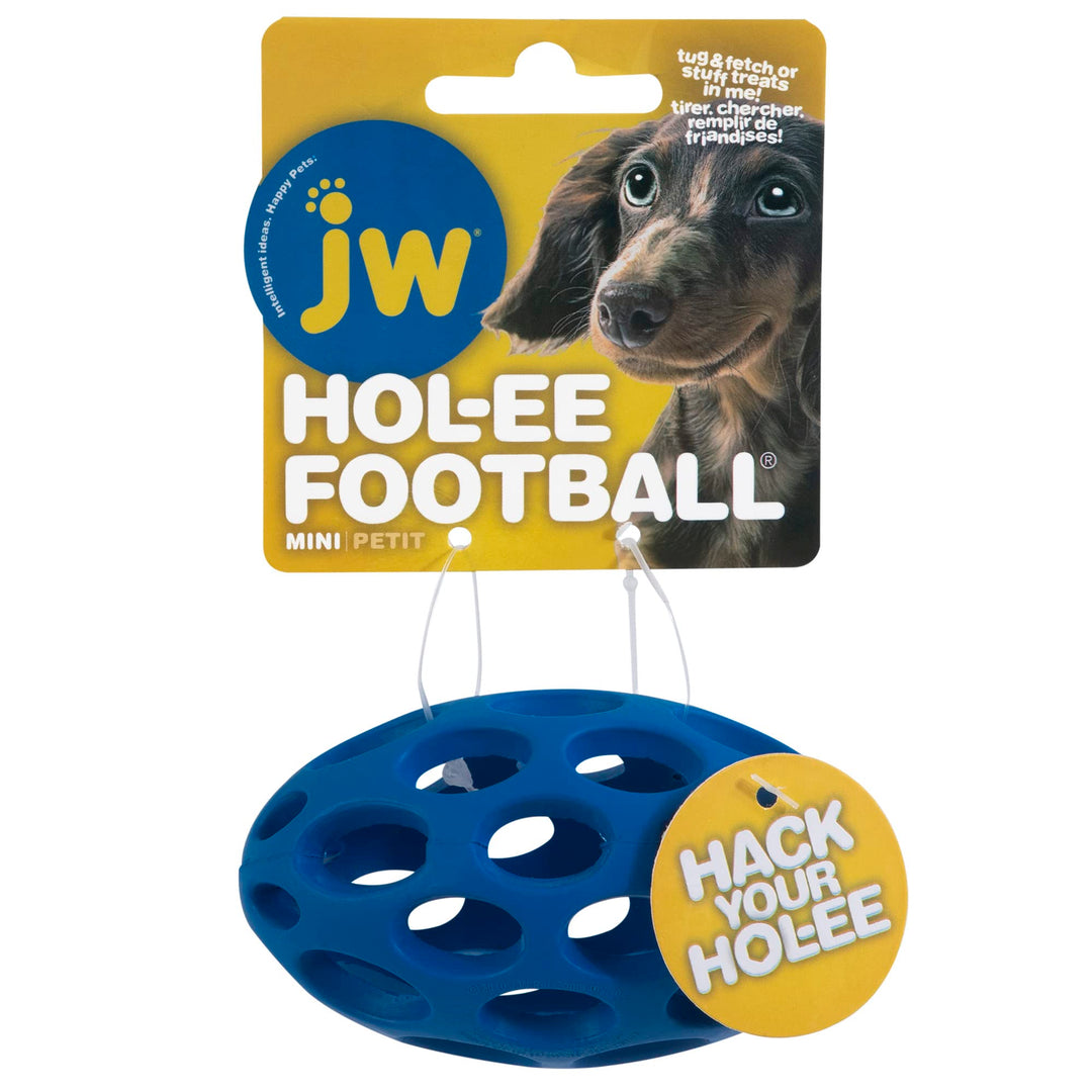 Pet Hol-ee Football Dog Toy Puzzle Ball, Natural Rubber, Mini (5.25 Inch Length), Colors May Vary
