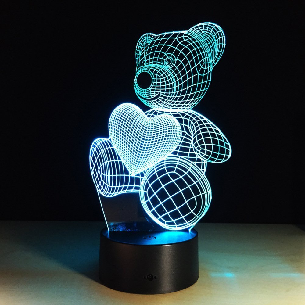 Creative 3D Visual illusion LED Lamp Bear Shape Night Lamp Best Gift For boys Acrylic Table Night light Furniture Decorative