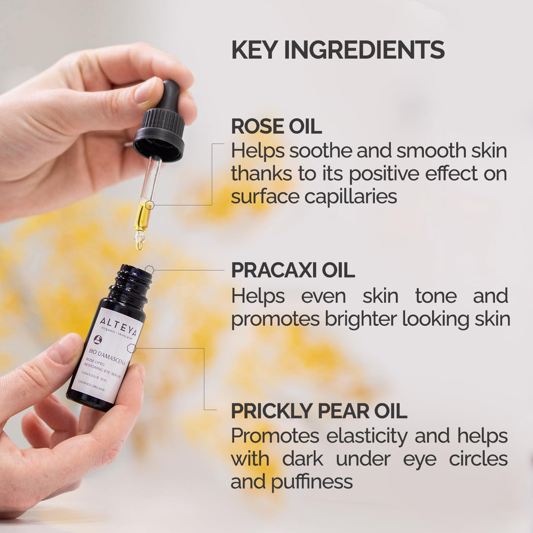 Organics Eye Serum USDA Certified Organic Skin Care 1.7 Fl Oz/50 mL Bio Damascena Award-Winning Eye Treatment with Organic Bulgarian Rose Oil Rejuvenating, Revitalizing and Clarifying