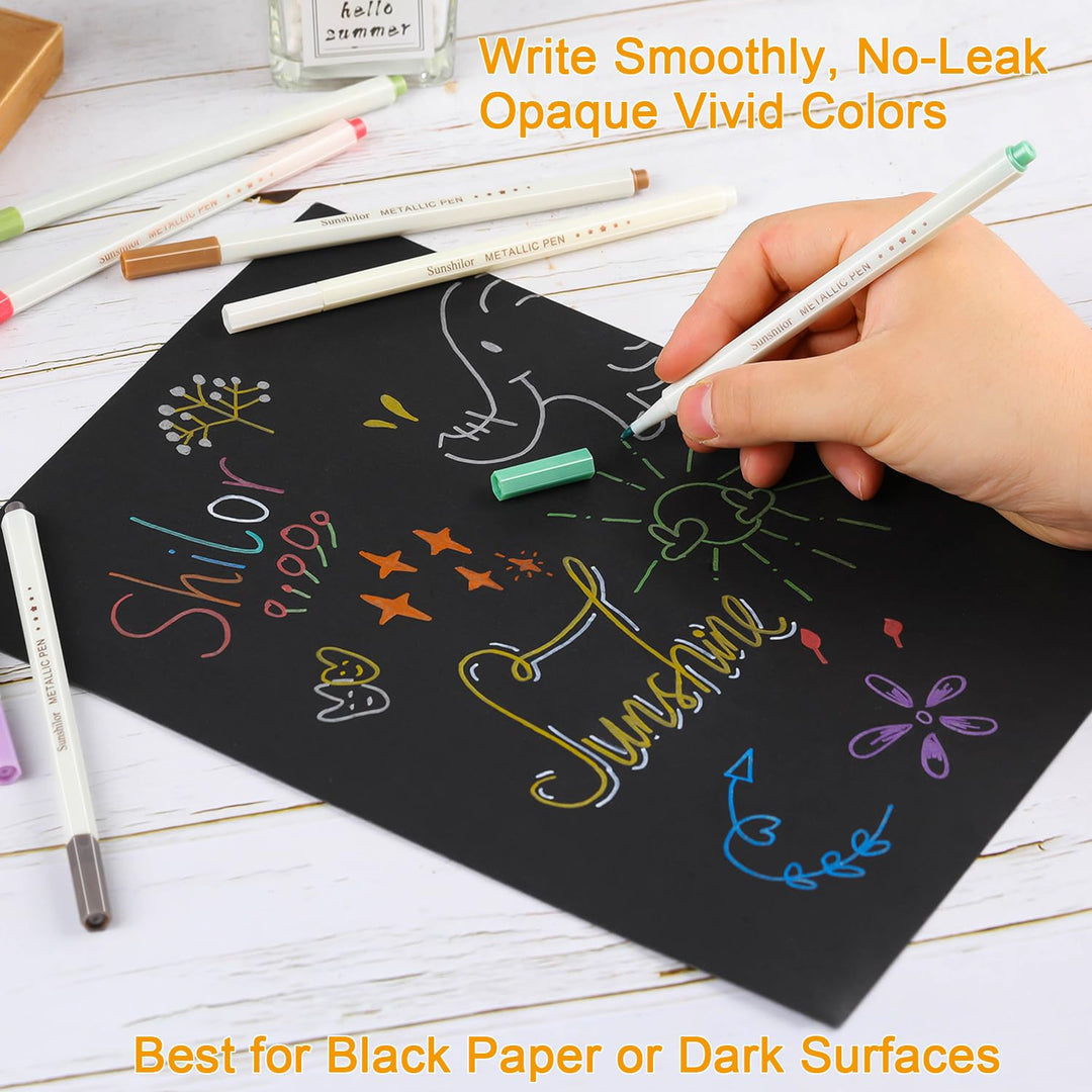 Metallic Markers Fine Point Metallic Marker Pens for Black Paper, Rock Painting, Easter Egg, Halloween Pumpkin, Card Making, Metal, Ceramic, Wine Glass, Set of 12