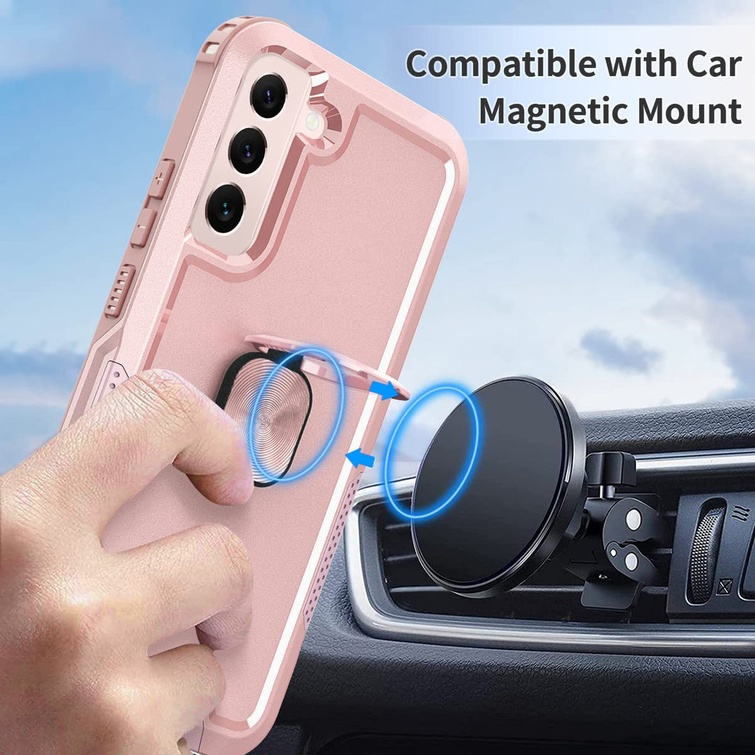 for Samsung Galaxy S22 Plus Case Heavy Duty Full Body Shockproof Kickstand with 360°Ring Holder Support Car Mount Hybrid Bumper Silicone Hard Back Cover for Samsung S22 Plus 6.7 Rose Gold
