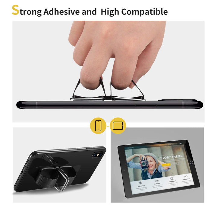 Phone Grip Strap Finger Holder, Phone Loop Kickstand, Hand Holder for Back of Phone (Black, 2 Pack)