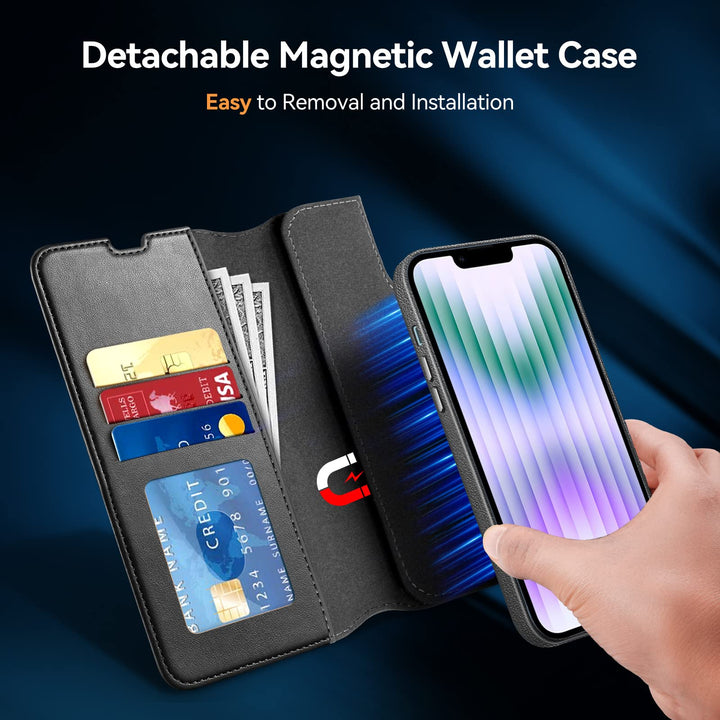 Wallet Case for iPhone 14 Pro with Magsafe, Premium PU Leather Flip Folio Cover RFID Blocking with Card Slot, Magnetic Kickstand Shockproof Cover Designed for iPhone 14 Pro 6.1''-Black
